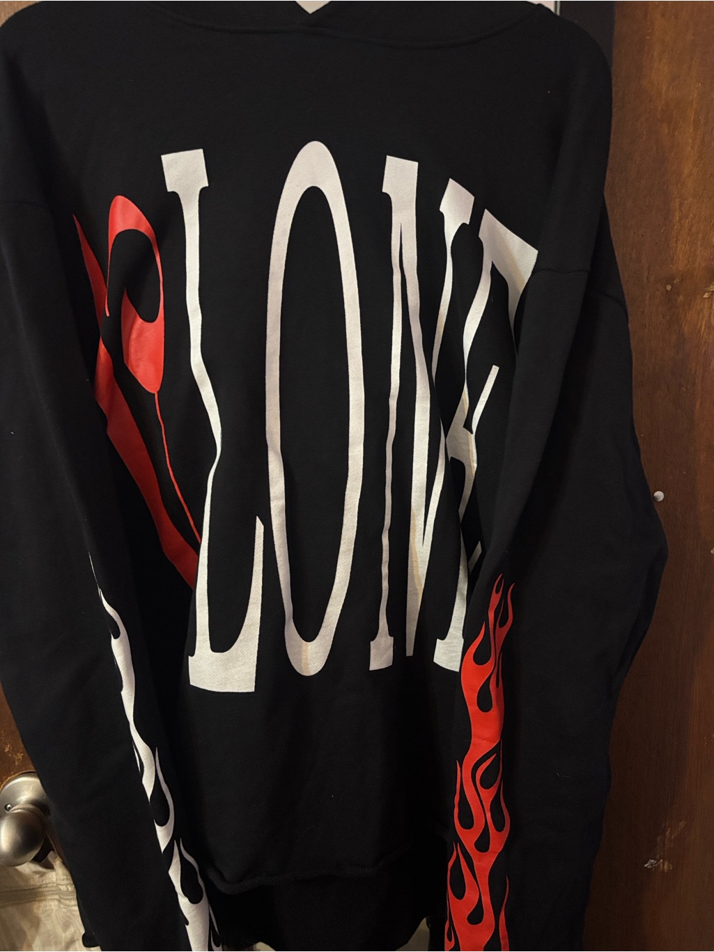 Vlone Black Hoodie With Large Red Flame 'V' Graphic